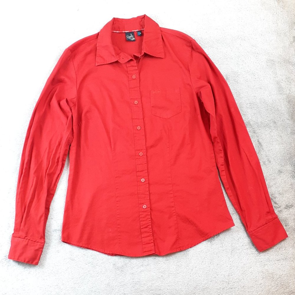 Cruel Girl Red Cotton Long Sleeve Button Down Top_2
